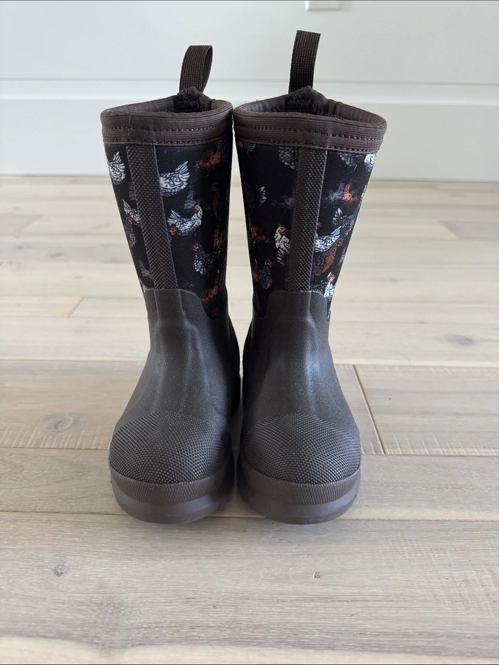 Kids Waterproof Brown Rain & Snow Boots with Hen Print